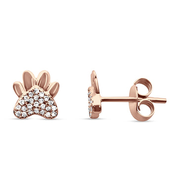 Diamond Paw Print Stud Earrings- Rose Gold